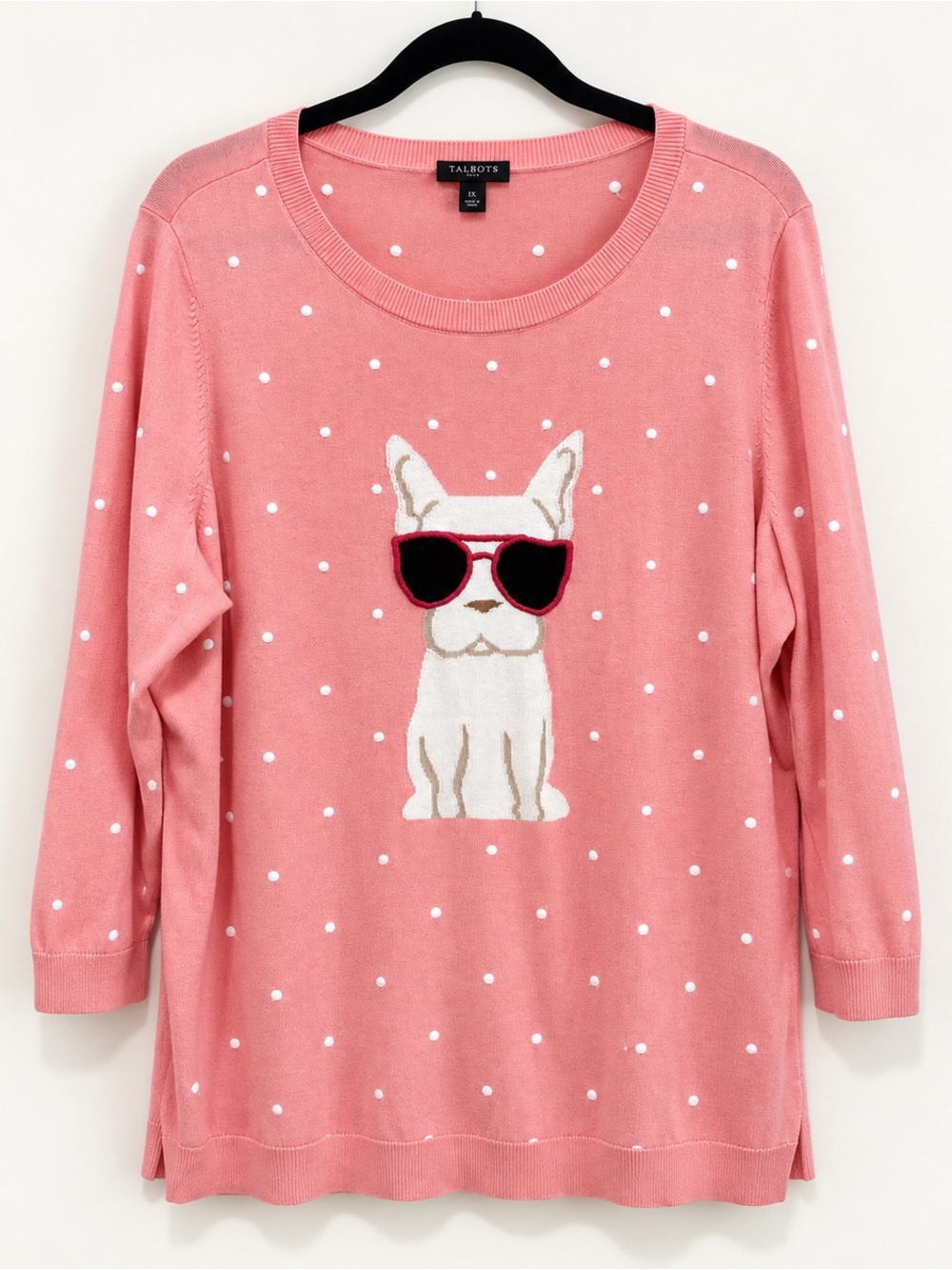 Talbots Plus Dog Sunglasses Sweater Pink 1X